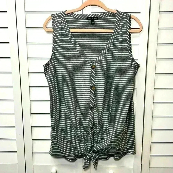 Lane Bryant V-Neck Sleeveless Striped Top Size 14/16 Gray & White - Picture 1 of 8